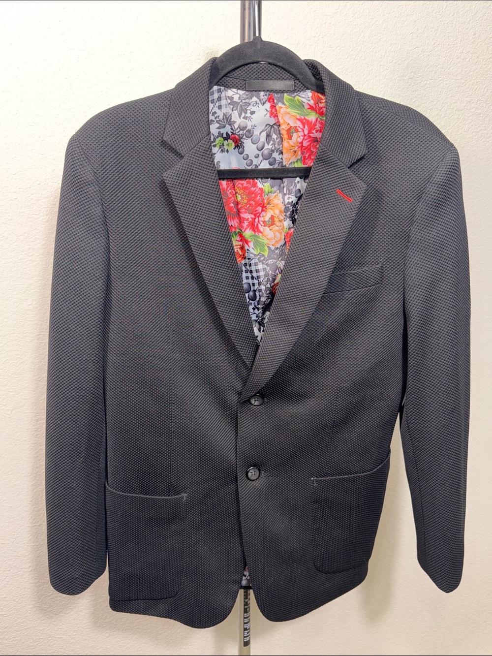 The Tailored Sportsman Black Textured Blazer with Red Accent Stitching - Picture 3 of 12